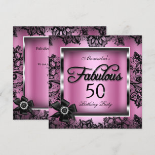 Invitation Fabulous 50 Soirée Rose Damas Noir Dentelle Perle