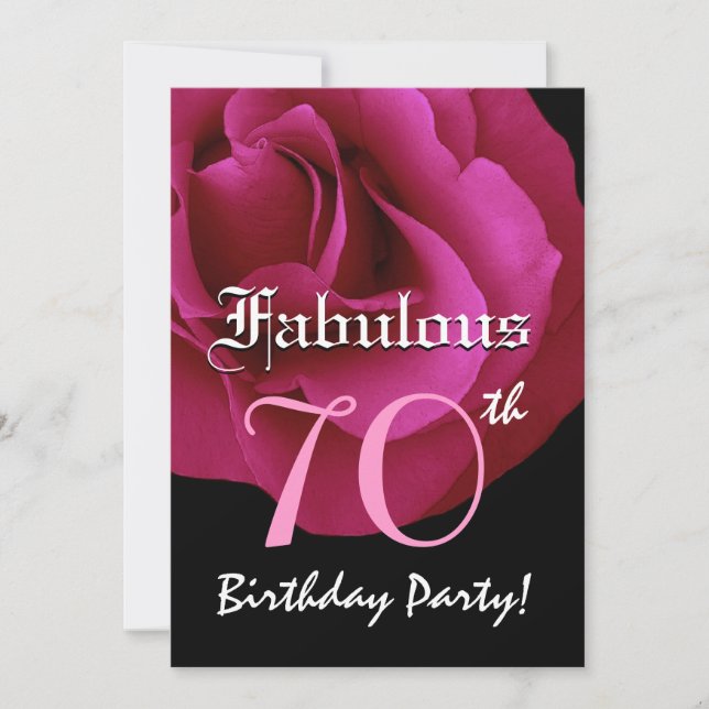 Invitation Fabulous 70th Birthday Party Ruby Red Rose W1485 (Devant)