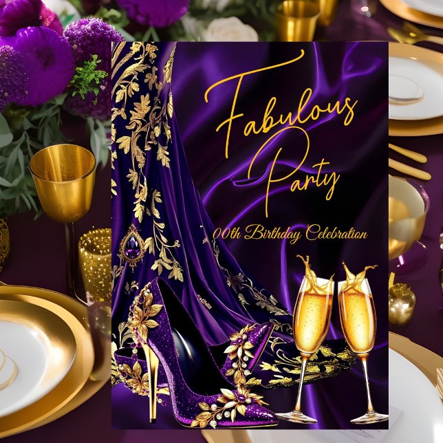 Invitation Fabulous Birthday Purple Gold Heels Champagne (Créateur téléchargé)