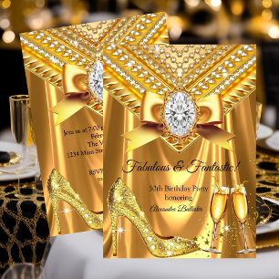 Invitation Fabulous Champagne anniversaire Talon Or Diamants