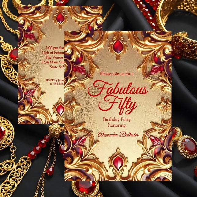 Invitation Fabulous Elegant Birthday Party Gold Red Gold (Créateur téléchargé)