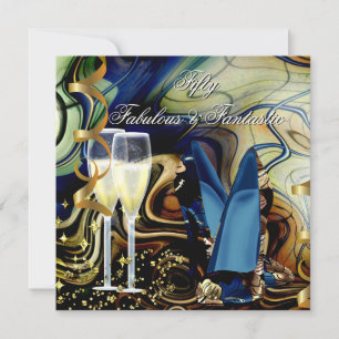 Invitation Fabulous Fantastic Abstrait Blue Gold Beige Party
