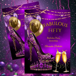 Invitation Fabulous Fête d'anniversaire Champagne Talon Viole
