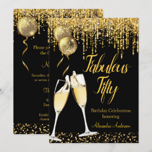 Invitation Fabulous Fifty Anniversaire Paillettes Or Champagn