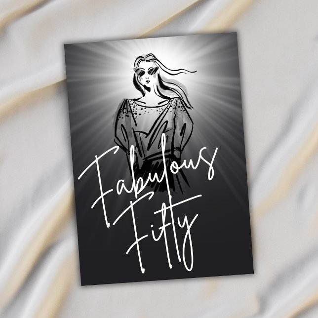 Invitation Fabulous Fifty Woman Black Sketch 50e anniversaire (Créateur téléchargé)