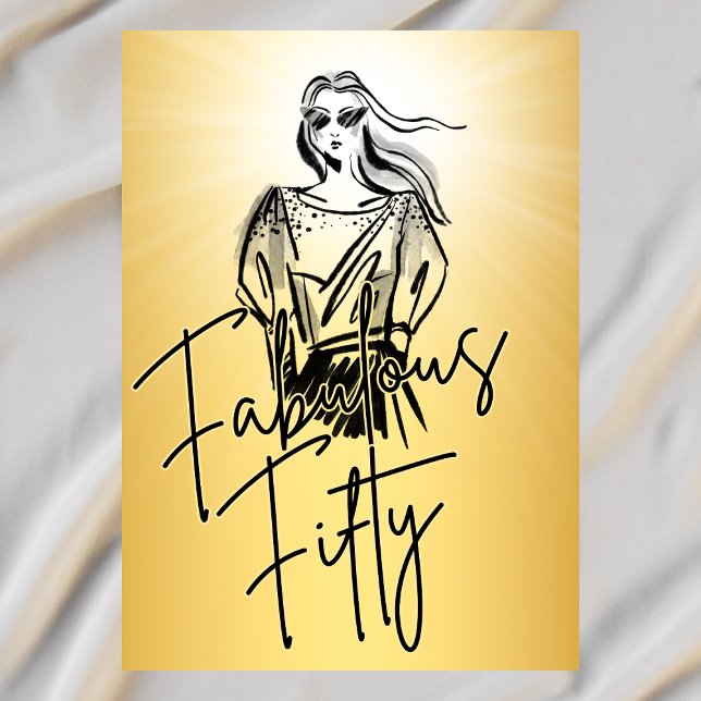 Invitation Fabulous Fifty Woman Gold Sketch 50e anniversaire (Créateur téléchargé)