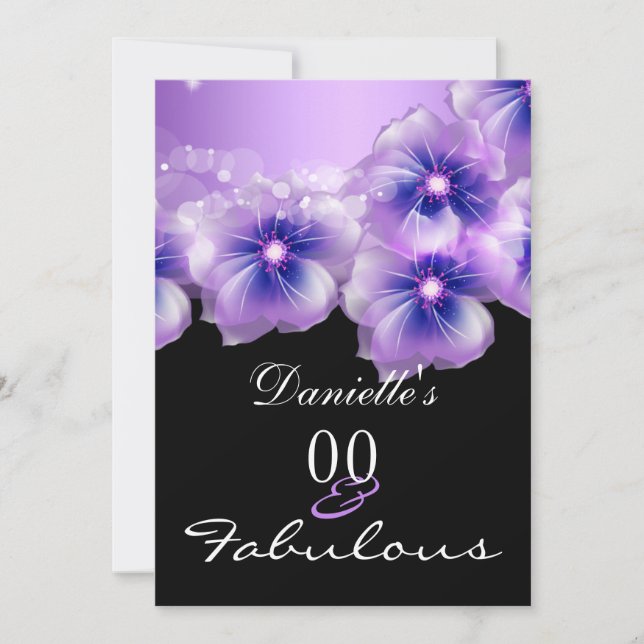 Invitation Fabulous Floral Fleurs violet Black Party (Devant)