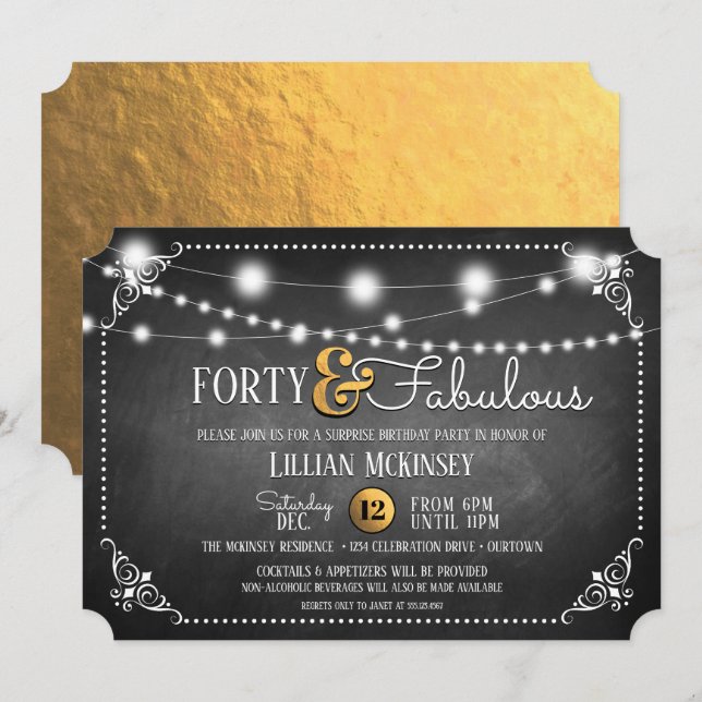 Invitation Fabulous Forty Surprise Anniversaire Fête Invitati (Devant / Derrière)
