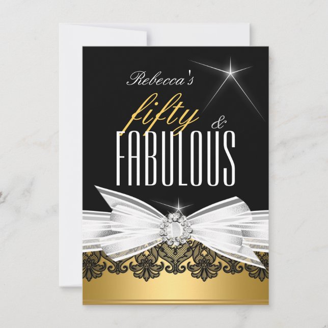 Invitation Fabulous Gold Black Lace 50e fête d'anniversaire (Devant)