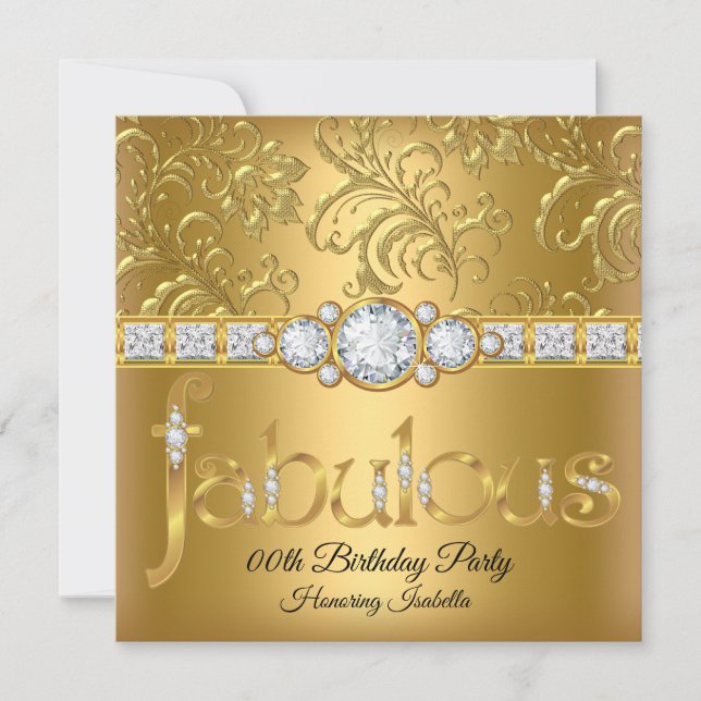 Invitation Fabulous Gold Floral Damask Diamond fête d'anniver (Devant)