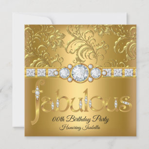 Invitation Fabulous Gold Floral Damask Diamond fête d'anniver