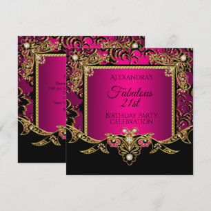 Invitation Fabulous Gold Hot Pink Black 21e fête d'anniversai