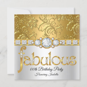 Invitation Fabulous Gold White Damask Diamond fête d'annivers