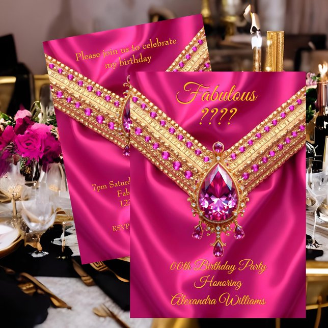 Invitation Fabulous Hot Pink Silk Gold Diamonds Birthday (Créateur téléchargé)