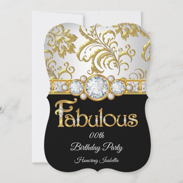 Invitation Fabulous Or fêté anniversaire noir Diamant blanc (Devant)