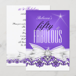 Invitation Fabulous Purple Lace Blanc 50e fête d'anniversaire