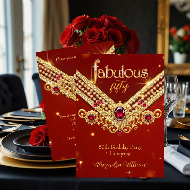 Invitation Fabulous Red Gold Diamonds Elegant Birthday Party (Créateur téléchargé)