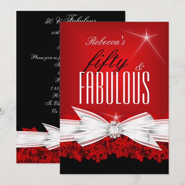 Invitation Fabulous Red Lace Black 50e anniversaire fête 2 (Devant / Derrière)