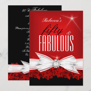 Invitation Fabulous Red Lace Black 50e anniversaire fête 2