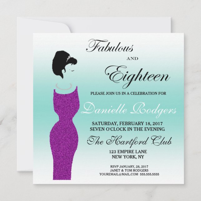 Invitation Fabulous Tiara Party et 18 18e fête d'anniversaire (Dos)