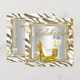 Invitation Fabulueuse Champagne Or Argent Rayures de Zèbre Fê