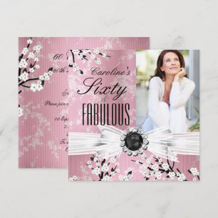 Invitation Fabulueux 60 Photo Élégante Fleur Rose Anniversair