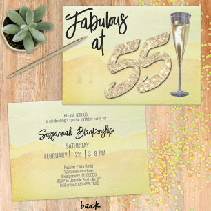 Invitation Fabuluse à 55 ans Fête d'anniversaire Aquarelle pa