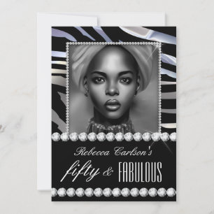 Invitation Fabulux 50 Anniversaire Photo Noir Blanc Zèbre Gem