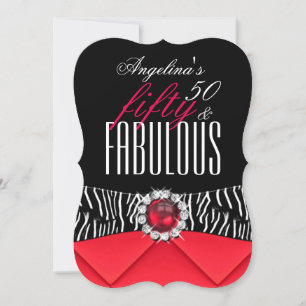 Invitation Fabulux 50 ans Anniversaire Fête Zèbre Rouge Noir