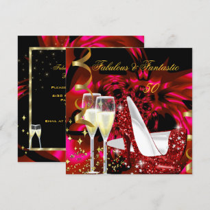 Invitation Fabulux 50 Fantastique Abstrait Rouge Or Anniversa