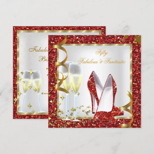 Invitation Fabulux 50 Fantastiques Rouge Blanc Or Anniversair