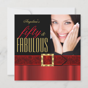 Invitation Fabulux 50 Rouge Royal Or Noir Photo Anniversaire