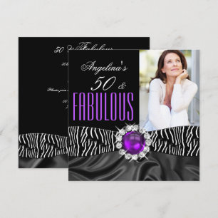 Invitation Fabulux 50 Zèbre Soie Noire Fête d'anniversaire Vi