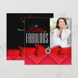 Invitation Fabulux 60 Photo Rouge Noir Élégant Anniversaire