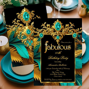 Invitation Fabulux Anniversaire Bleu Sarcelle Or Pierres Plum