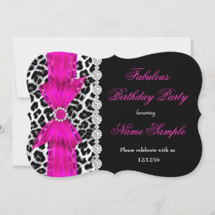 Invitation Fabulux Anniversaire Rose Chaud Léopard Noir