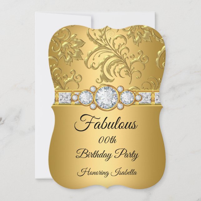 Invitation Fabulux Or Damassé Diamant fête d'anniversaire 2 (Devant)