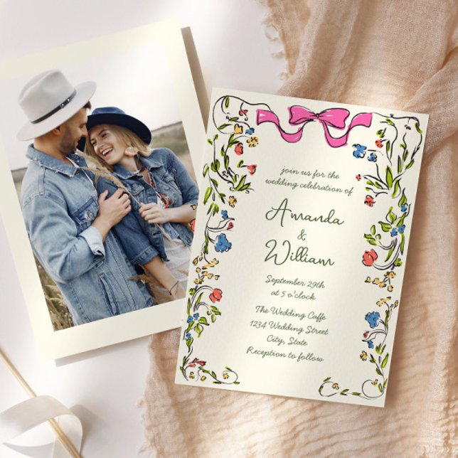 Invitation Fâcheuse main dessinée Scribble Retro Mariage Phot (Créateur téléchargé)