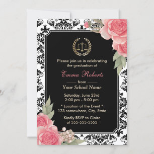 Invitation Faculté de Droit Vintagr Floral & Damask Graduatio