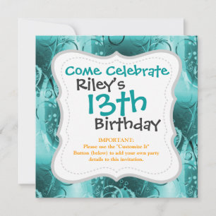 Invitation Faded Floral Swirl Turquoise Turquoise Bleu Cadeau