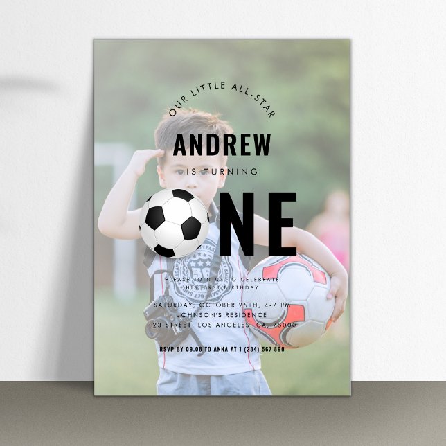 Invitation Faded Kid's Sports Photo Football 1er Anniversaire (Créateur téléchargé)