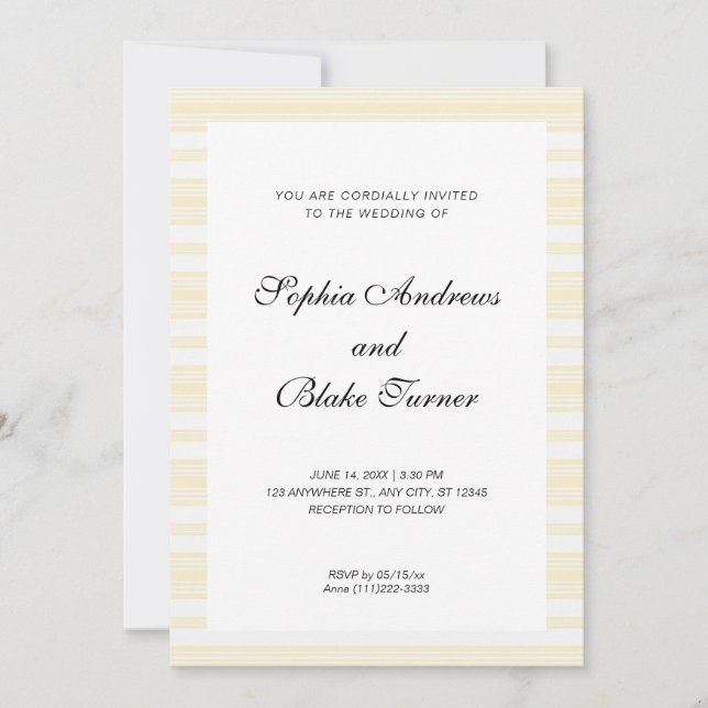 Invitation Faded Yellow and White Stripes Moderne Mariage (Devant)