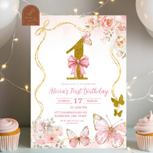 Invitation Faire à la naissance papillon rose Bow Coquette