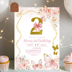 Invitation Faire à la rose papillon deuxième anniversaire