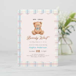 Invitation Faire à peine attendre Plaid Teddy Bear Baby Showe