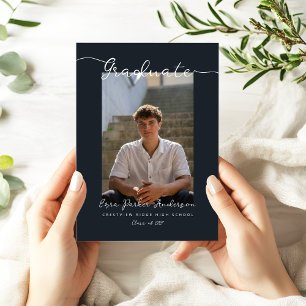 Invitation Faire Annonce de Diplômé Bleu Foncé avec Photo