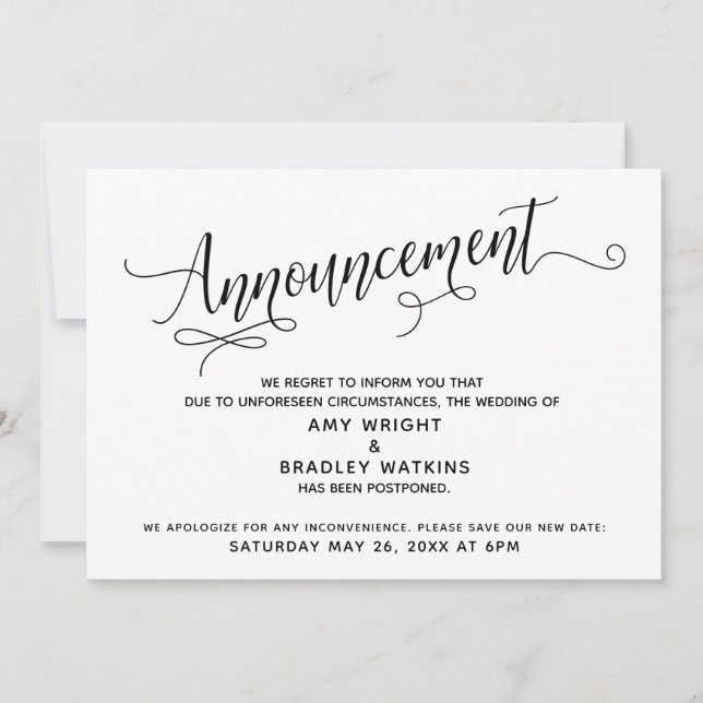 Invitation Faire Annonce de Mariage Reporté avec Élaboration  (Devant)