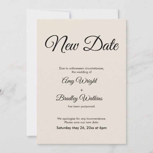 Invitation Faire annonce de report de mariage à nouvelle date (Devant)