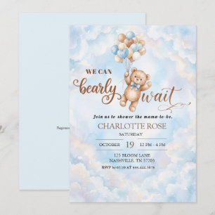 Invitation Faire Attendre Ours en Peluche Bleu Baby Shower