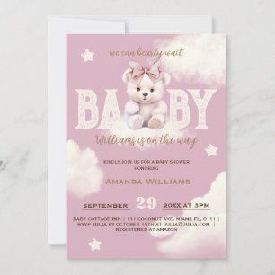 Invitation Faire Attendre Ourson Arc pour Bébé Fille Invitati